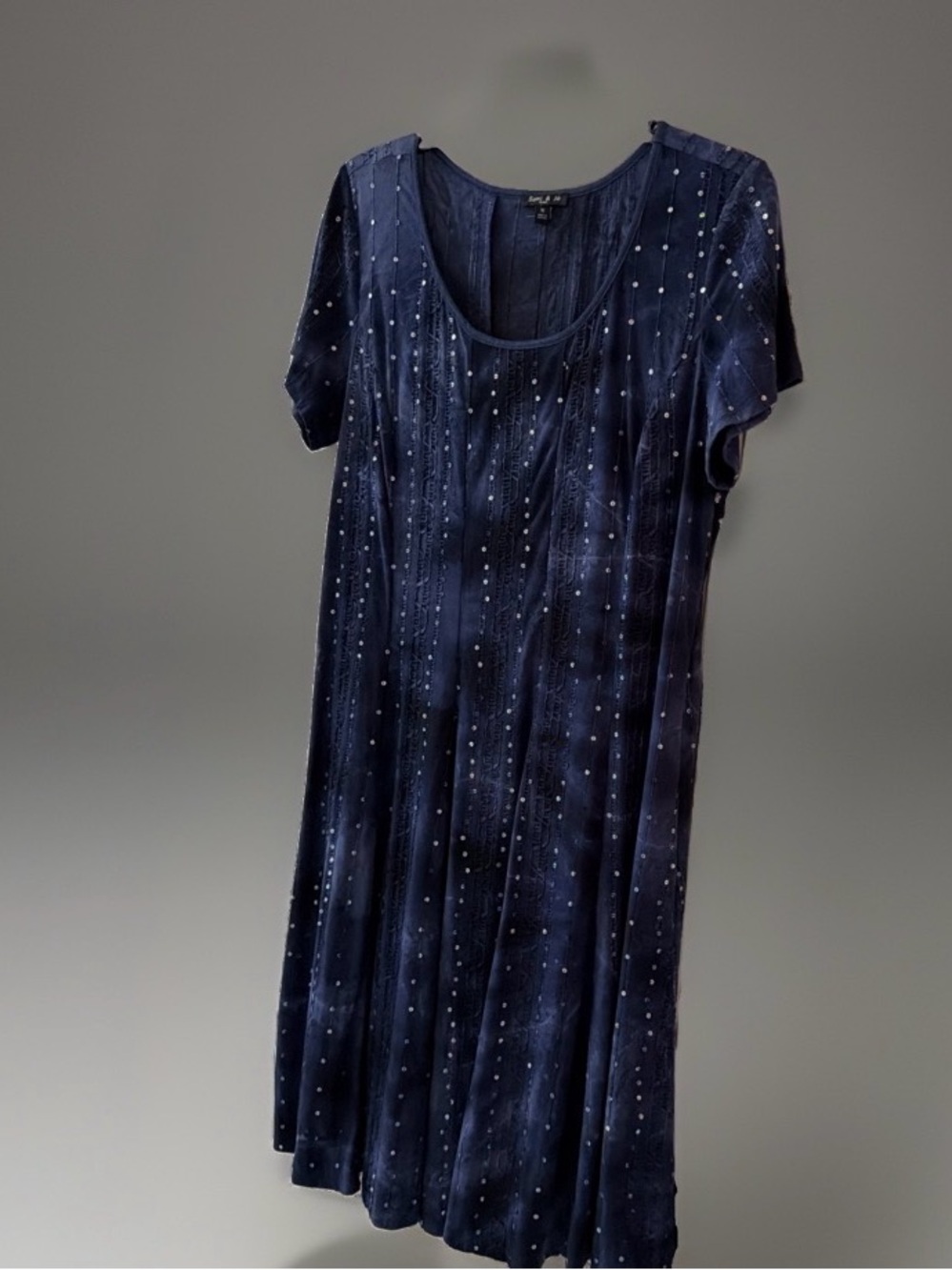 Sami & Jo Navy Short-Sleeve Embellished sequins rainbow of blues A-Line Dress